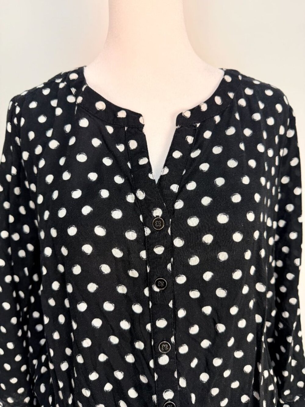 Croft & Barrow Womens XL Polka Dot Blouse Black White Peplum Tunic Top - Picture 8 of 14